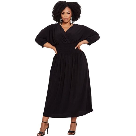 Ashley Stewart Black Empire Waist Dress - Picture 1 of 11